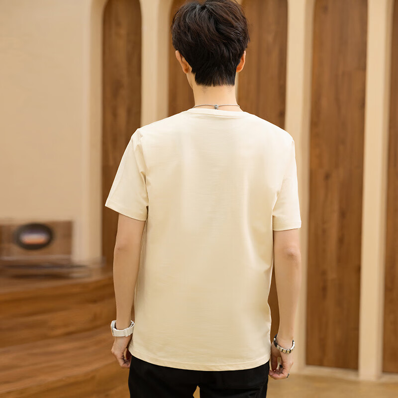 TEEK高中生重磅纯棉t恤男士短袖上衣服 青少年夏装夏季休闲半袖体恤衫 【柔软舒适】HS78M杏色 S