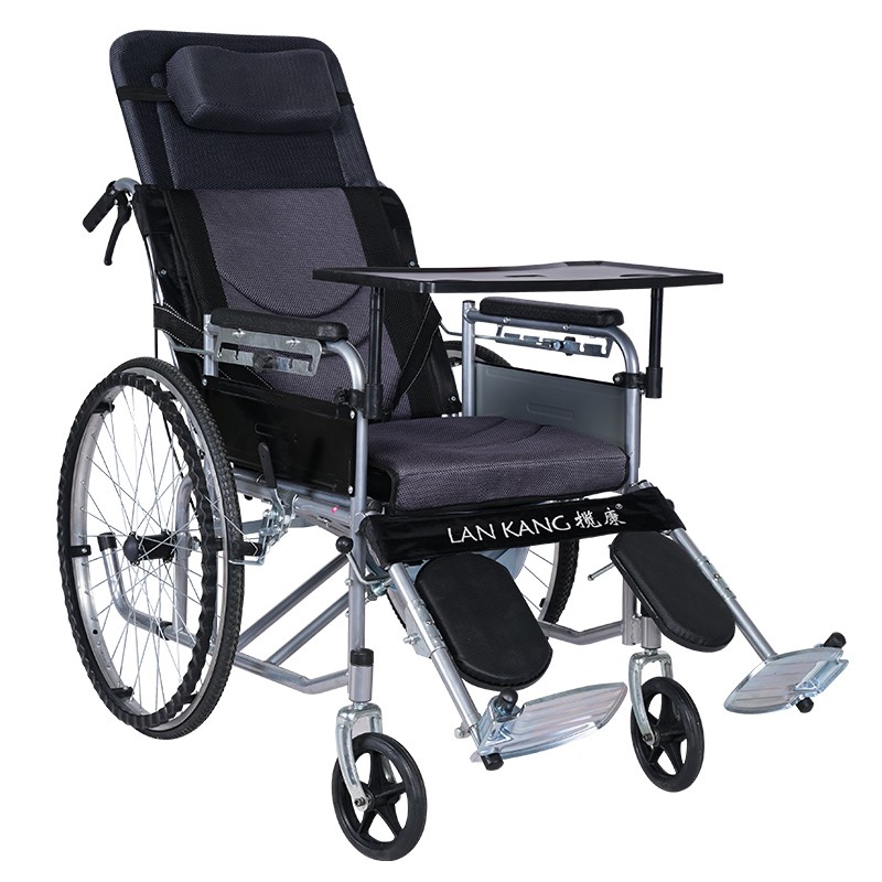 揽康 全躺半躺轮椅折叠 老人轻便轮椅车带坐便便携老年人 机械档 双层