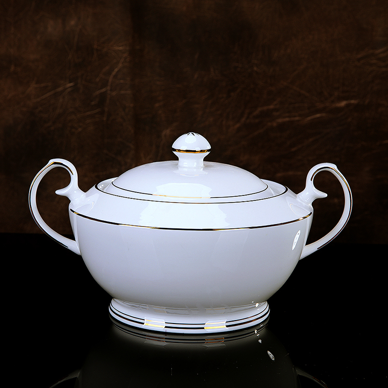 锦秋堂 景德镇陶瓷器 骨瓷餐具家用饭碗 面碗 烤碗 汤碗 沙拉碗单件散买 花蕾汤碗（汤锅带盖）