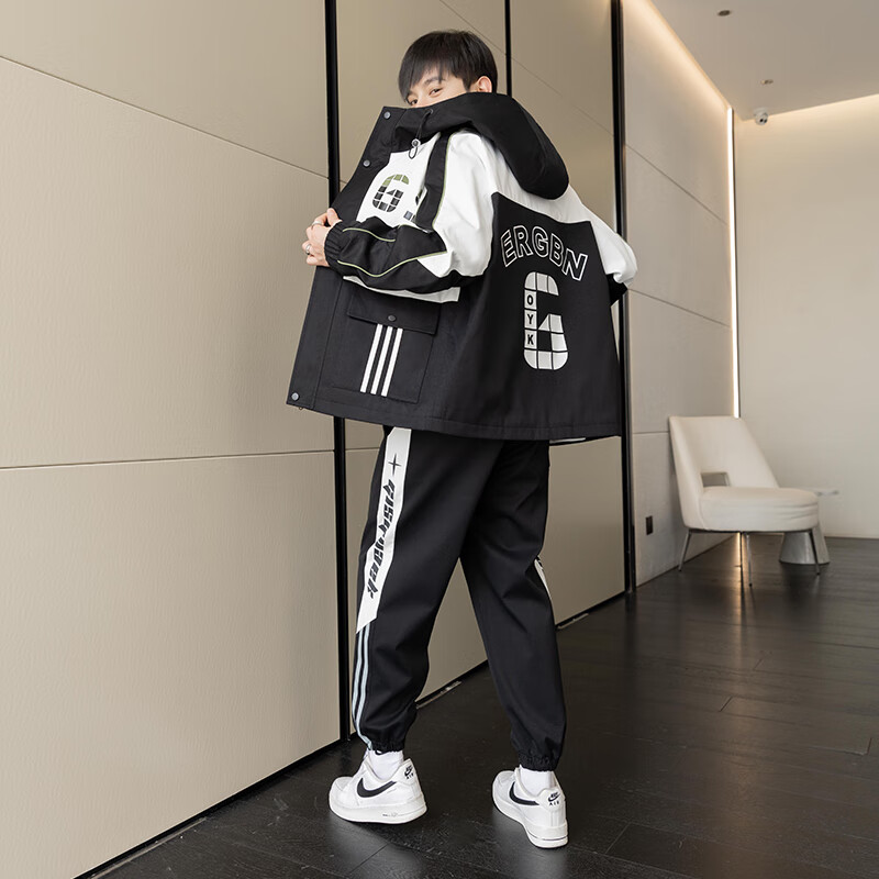 列迅运动套装男款春秋季潮流拼色夹克外套休闲长裤一整套衣服帅气搭配