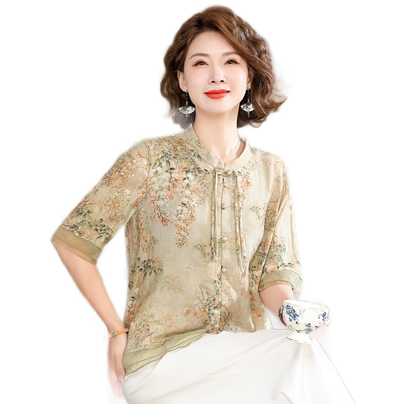 秋芙羅媽媽夏裝50歲60洋氣短袖寬松T恤中老年女裝碎花襯衫母親節禮物