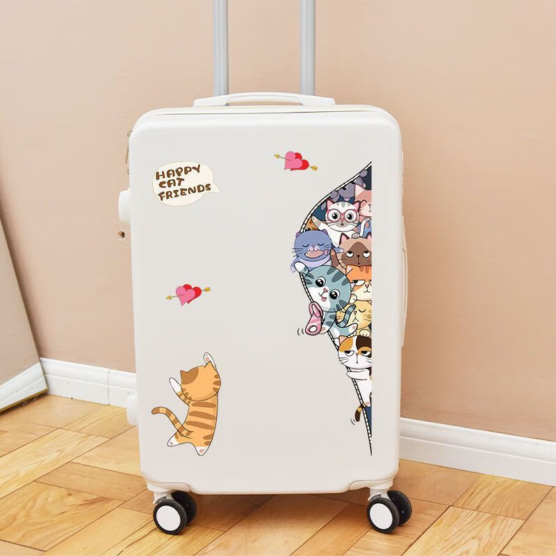 行李箱贴纸卡通可爱ins层叠猫大张拉杆箱旅行箱墙壁房间贴画防水 拉链猫