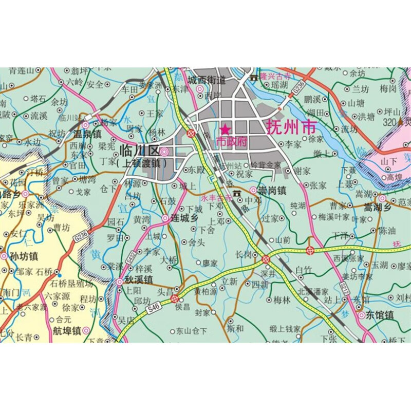抚州市地图挂图2018新江西交通旅游系列领导书房办公会议室装饰图1.