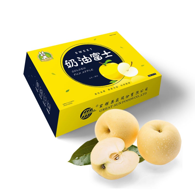 京鲜生 奶油富士苹果8-12个净重2.6kg起单果190g以上 水果 包装随机怎么看?