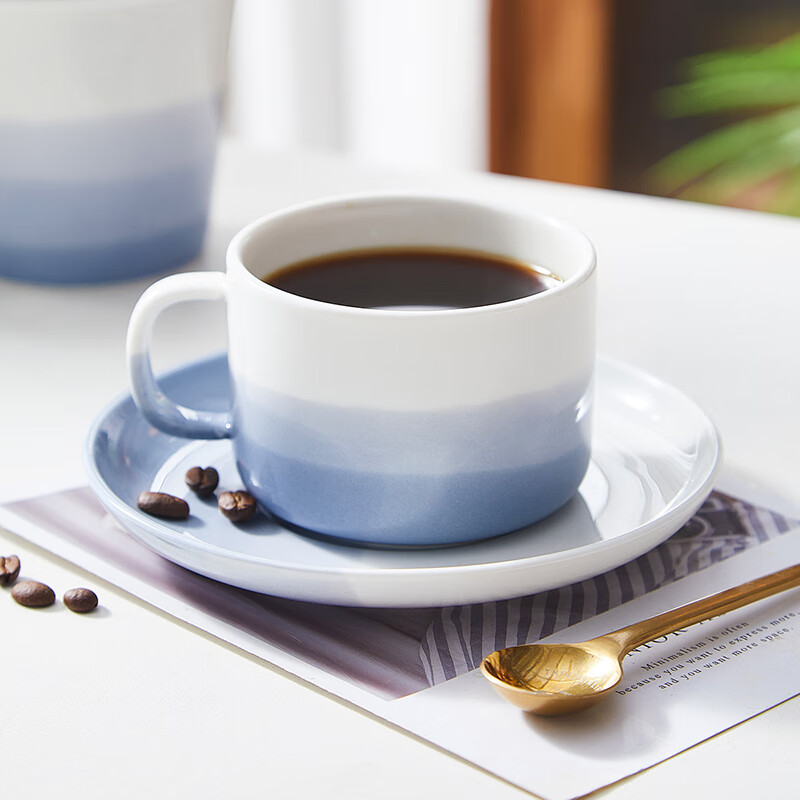 万园琦欧式轻奢咖啡杯碟套装拿铁杯陶瓷早餐杯马克杯燕麦喝水杯子 咖