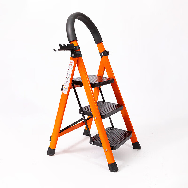 豫之扬梯子家用折叠伸缩多功能人字梯不锈钢加厚楼梯乔迁步梯室内小爬梯 黑橙拼色【三步梯】
