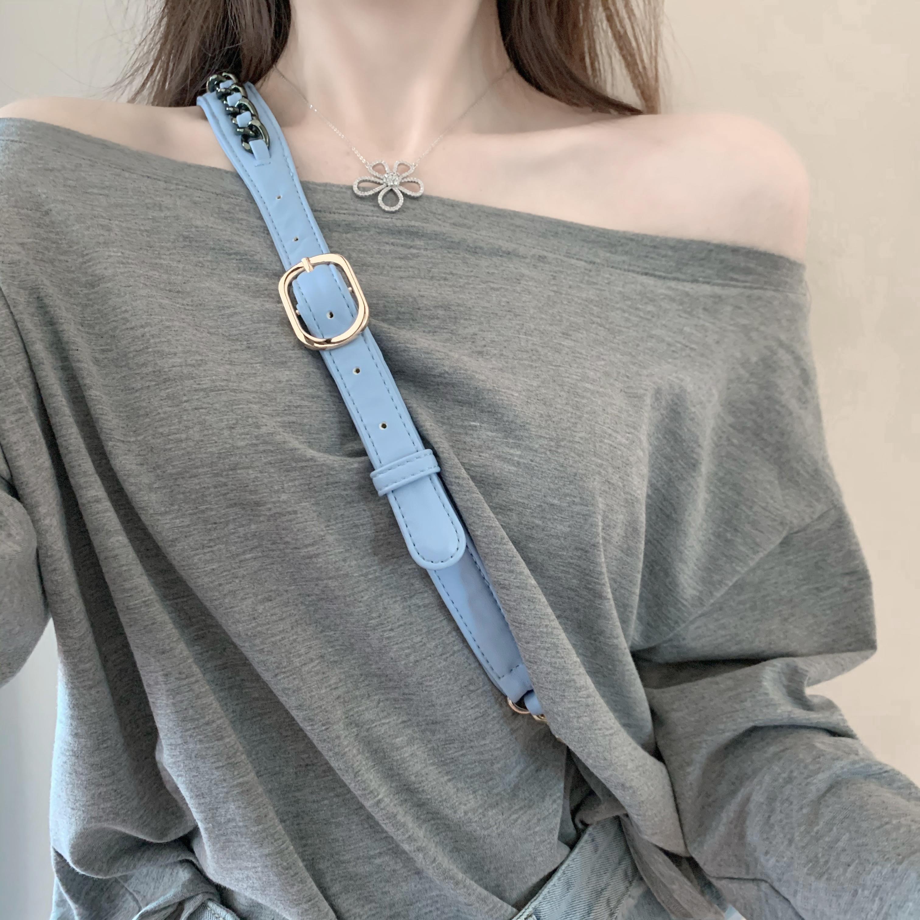 女袖斜肩长袖一字肩女夏季性感韩版感百搭宽松显瘦中长款粉色 灰色