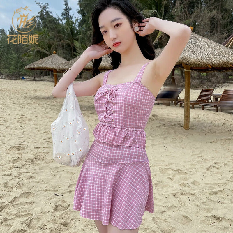 花陌妮 美女 泳衣女夏韩国ins分体平角裙式两件套2022新款学生保守泡