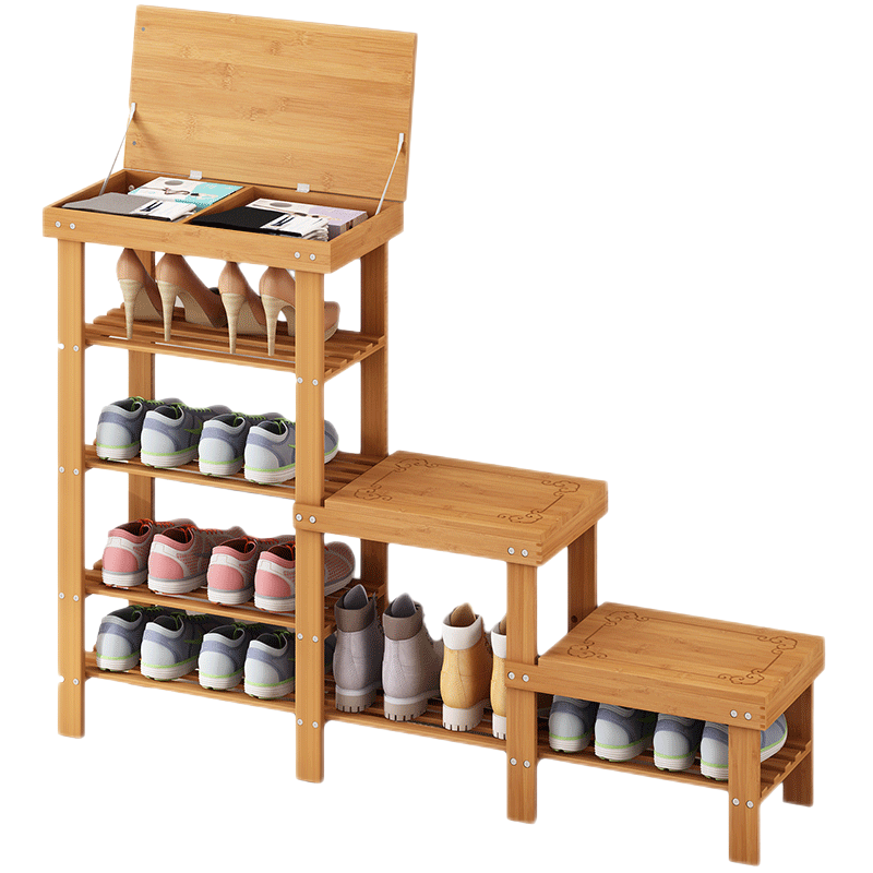 竹中煌家用门口翻盖换鞋凳鞋柜坐凳一体可坐式收纳穿鞋凳经济型进门鞋架 三层50长带储物