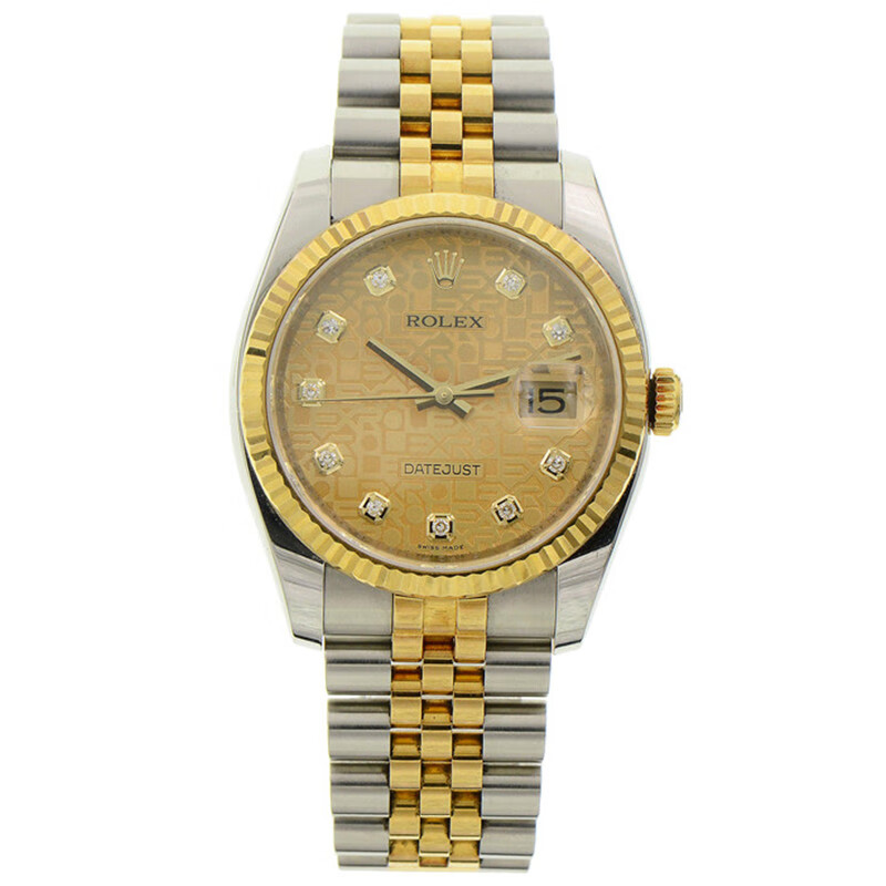 劳力士日志型116233间金香槟花盘镶钻参考公价104000自动机械男士手表