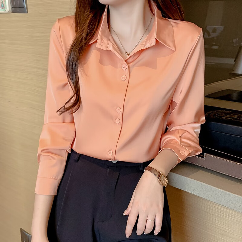 衬衫雪纺职业衬衫女设计感小众2023春装新款时尚洋气白色衬 虾粉色 s