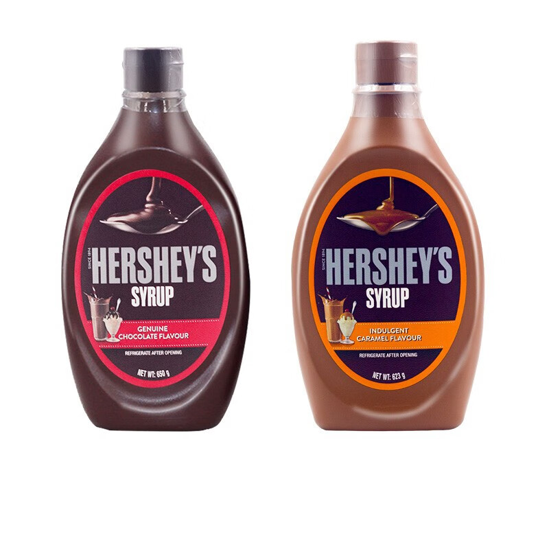 好时（Hershey’s）组合装巧克力焦糖调味浆各1瓶拿铁咖啡伴侣烘焙原料家商用淋面酱 好时巧克力+焦糖调味浆各1瓶