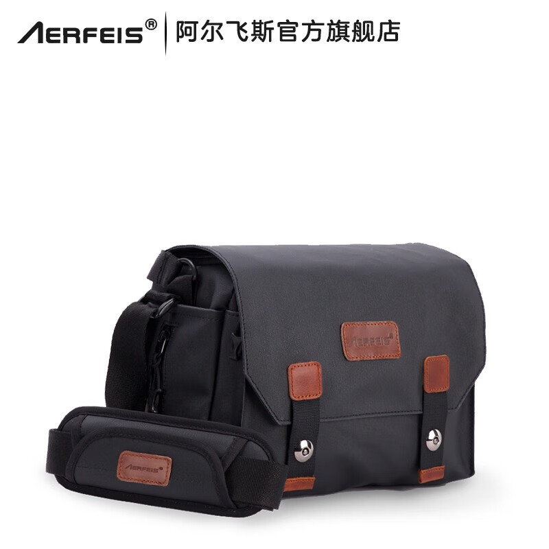 阿尔飞斯（AERFEIS） 相机包单反单肩索尼微单富士防水帆布斜跨摄影包品牌自营微单包 黑色小号