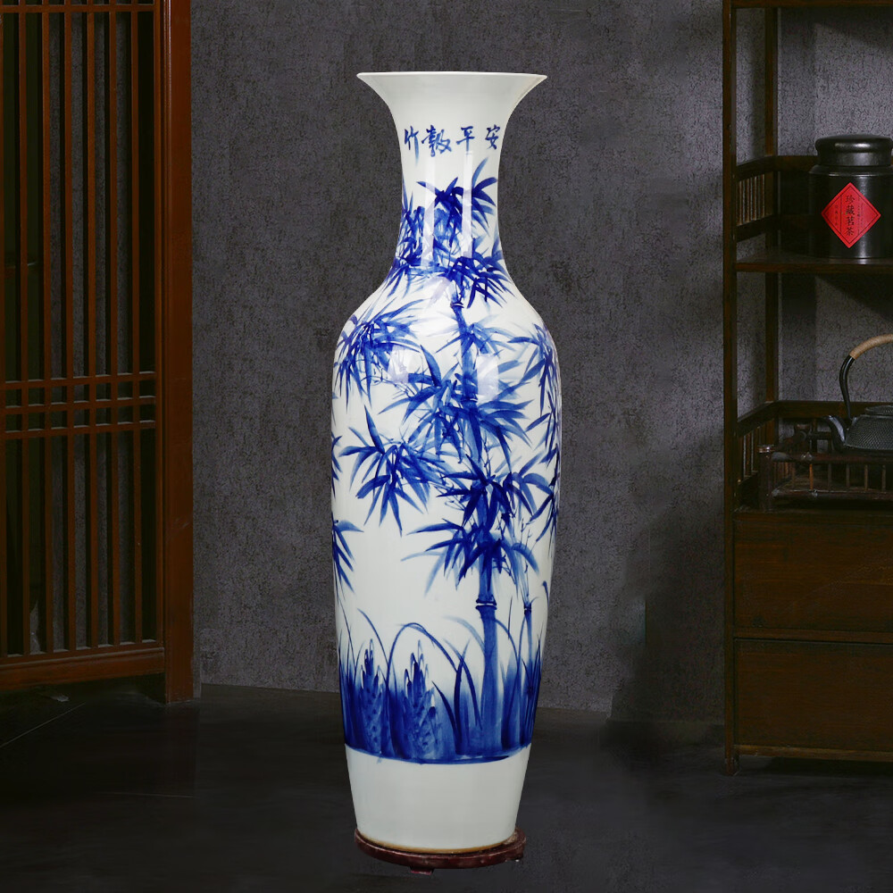 忆品良景德镇陶瓷落地大花瓶手绘青花竹子一帆风顺酒店客厅开业装饰