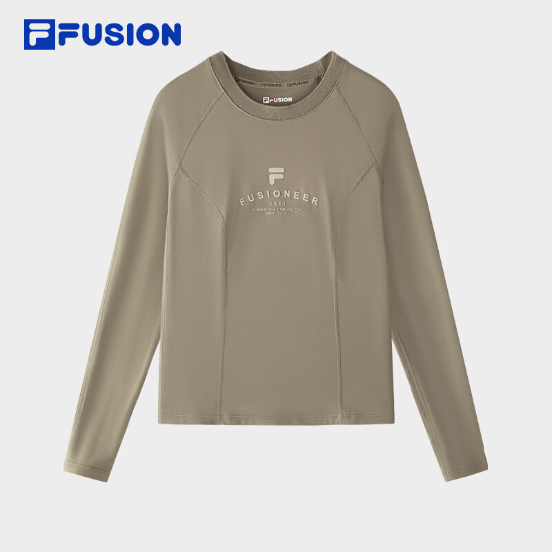 FILA FUSION斐樂潮牌女子針織長袖衫2025春季新款時尚休閑修身長T 豆青褐-BN XL