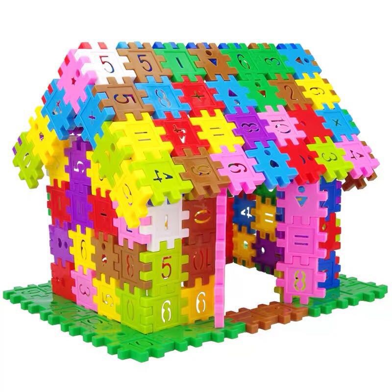儿童积木益智玩具塑料大颗粒拼装拼插组装数字方块积木屋100个男孩女孩 盒装数字插块120片送图纸