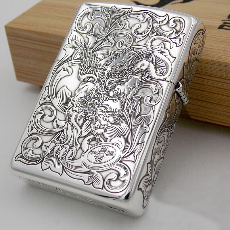 zippo纯银打火机正版盔甲貔貅仙子 唐草纹 之宝男士煤油防风火机 纯银