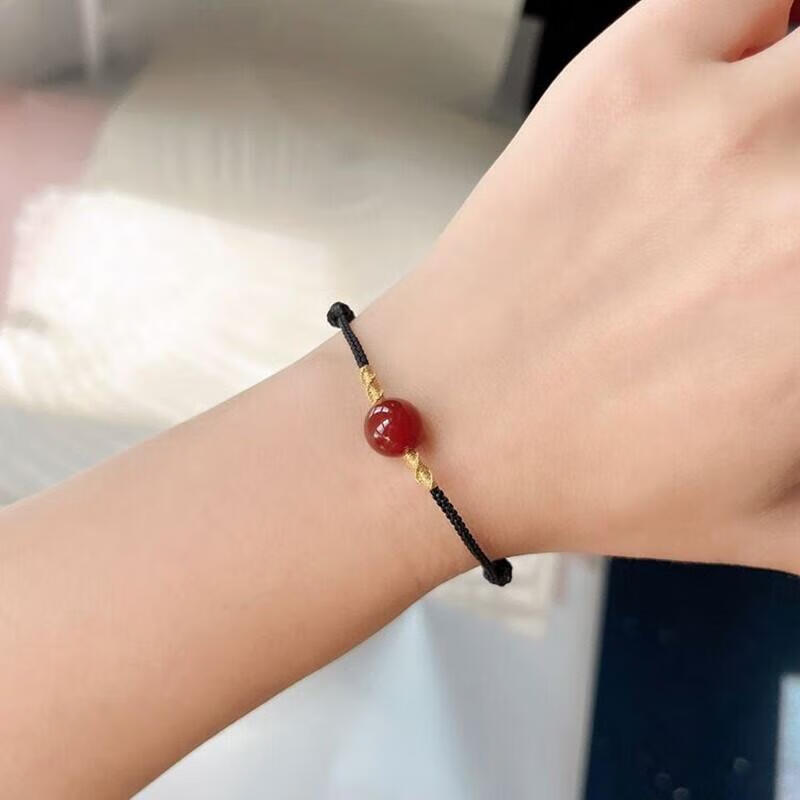 尚之之红玛瑙手链女红豆编织手绳珠子相思豆转运手串项链 红玛瑙线款