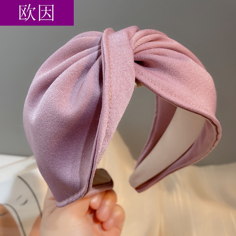 欧因 简约布艺发饰韩版条纹撞色交叉勾勾打结宽边发箍头箍发卡 粉紫