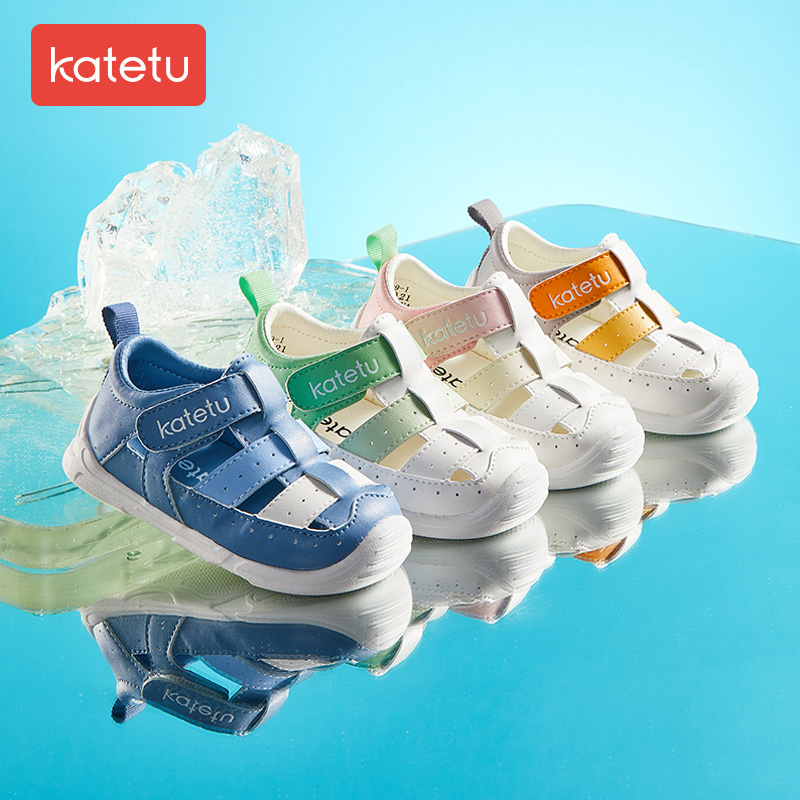 卡特兔学步鞋女童凉鞋男宝宝机能鞋软底防滑夏季儿童沙滩鞋包头透气童鞋 蓝色 内长12cm 19码适合脚长11.5cm