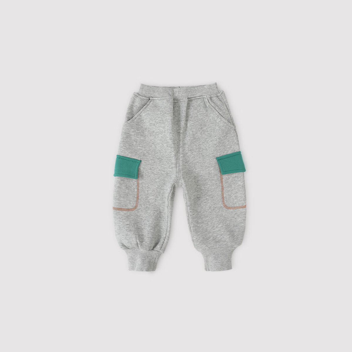 巴厘小猪（BALIPIG）男童加绒裤子秋冬季加厚保暖裤长裤男宝宝束脚裤运动裤儿童休闲裤 浅花灰 100 cm