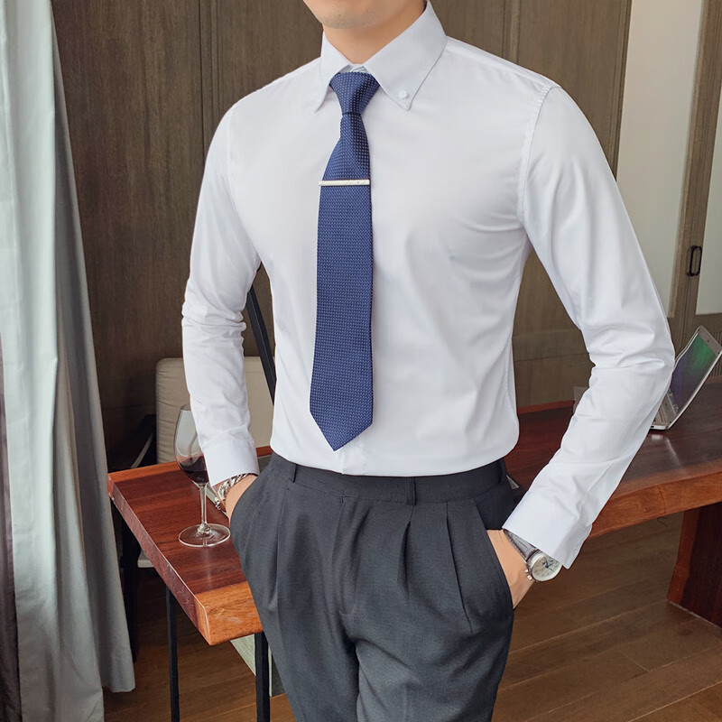 格卡蜜(gekami)春夏款大领男士衬衫法式高领袖扣衬衫男式韩版修身长袖