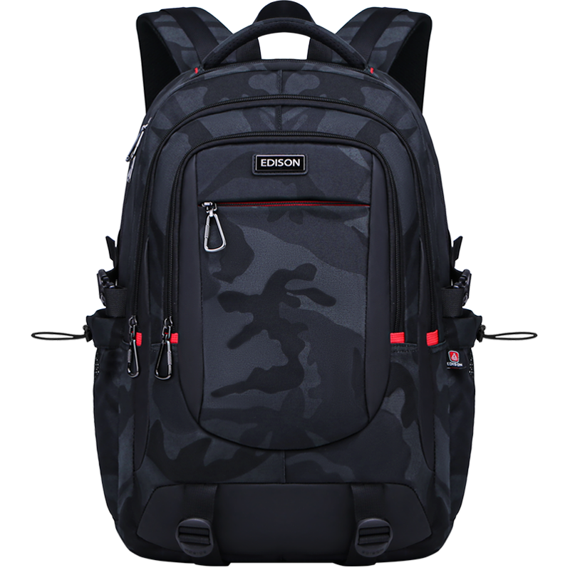 Edison高中生书包大容量初中大学生防泼水双肩包旅行背包K052-9G迷彩黑