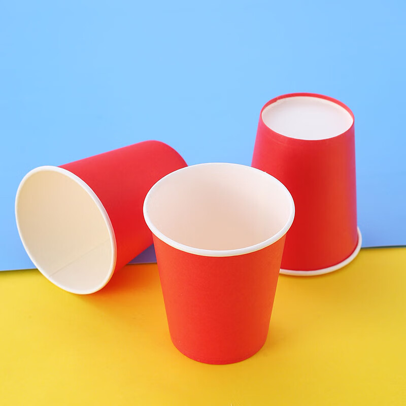 山头林村彩色纸杯纸盘制作盒子杯子混装幼儿园彩色做手工用的小纸杯家用 红色纸杯 250ml 10只