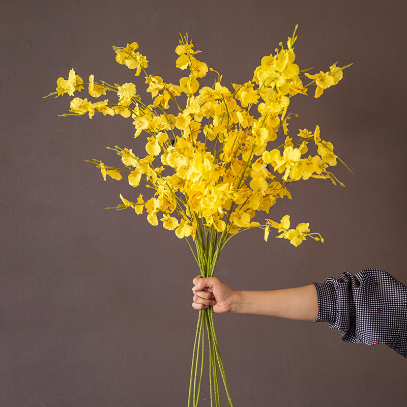 干花假花装饰花艺插花摆件客厅餐桌花摆花 长杆跳舞兰把束(套装三)