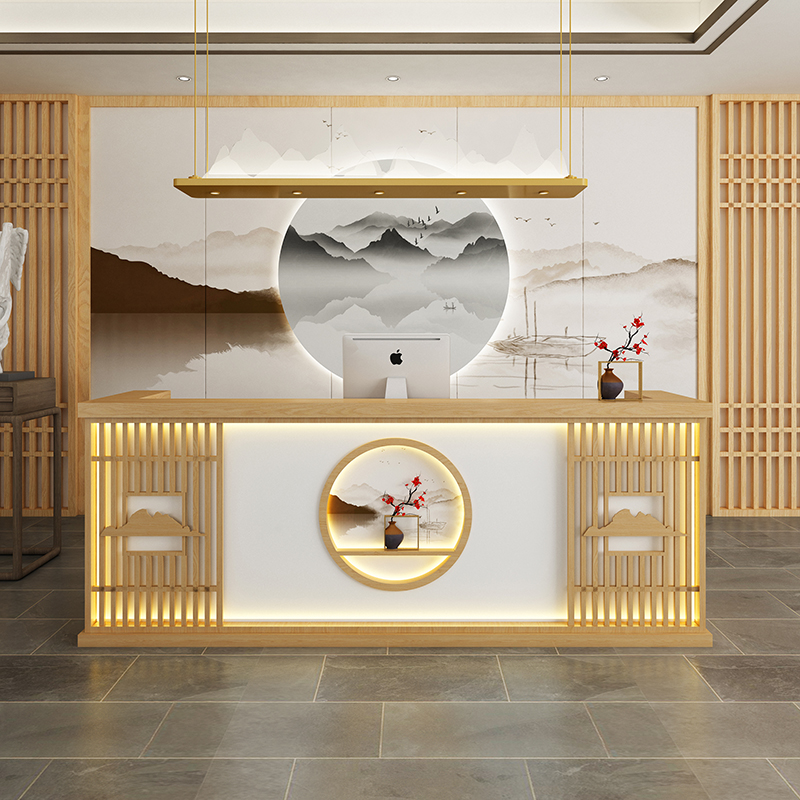 俱兢复古新中式吧台收银台店铺小型服装美容院养生馆前台桌接待台柜台