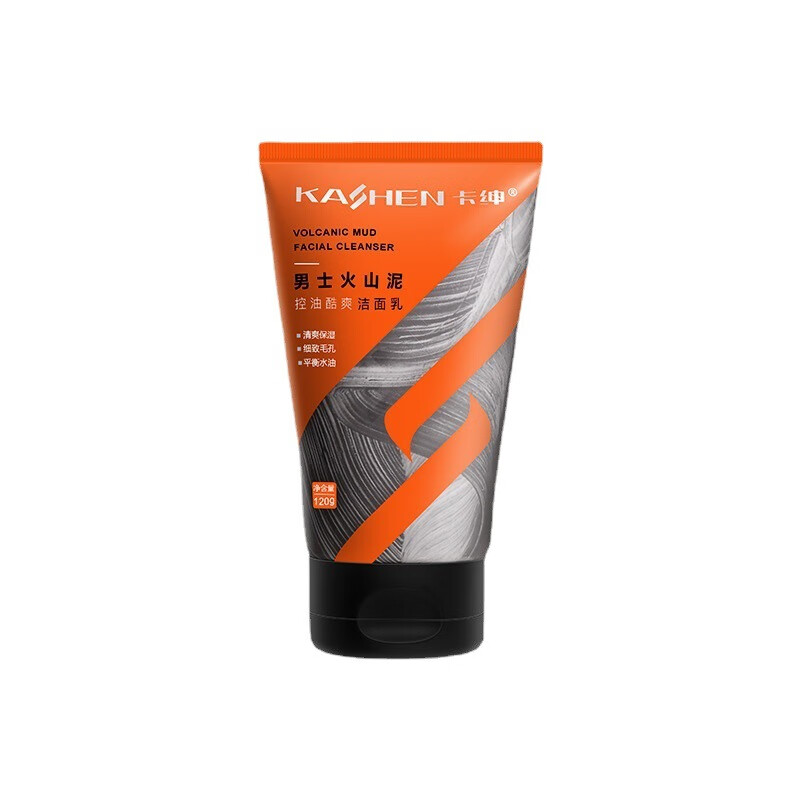 卡绅（KASHEN）男士火山泥酷爽洁面乳补水淡痘印去黑头改善肌肤清洁 控油炭爽活力洁面 到手五瓶装