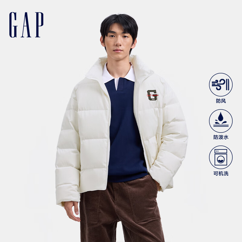 盖璞男女装防风防泼水刺绣logo立领羽绒服外套 白色 XL (180/100A) 亚洲尺码