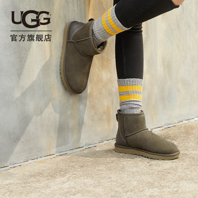 UGG 2020秋冬季新款女士经典迷你短靴2.0（金属款）后拉扣休闲雪地靴1112531 ESPR | 桉树色 37
