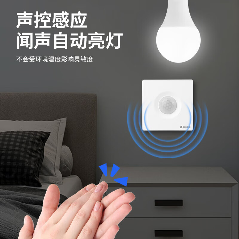 国际电工86型红外线延时声光控人体感应开关LED灯高灵敏220v可调楼道走廊 白【声光控+人体感应/不可调】暗装