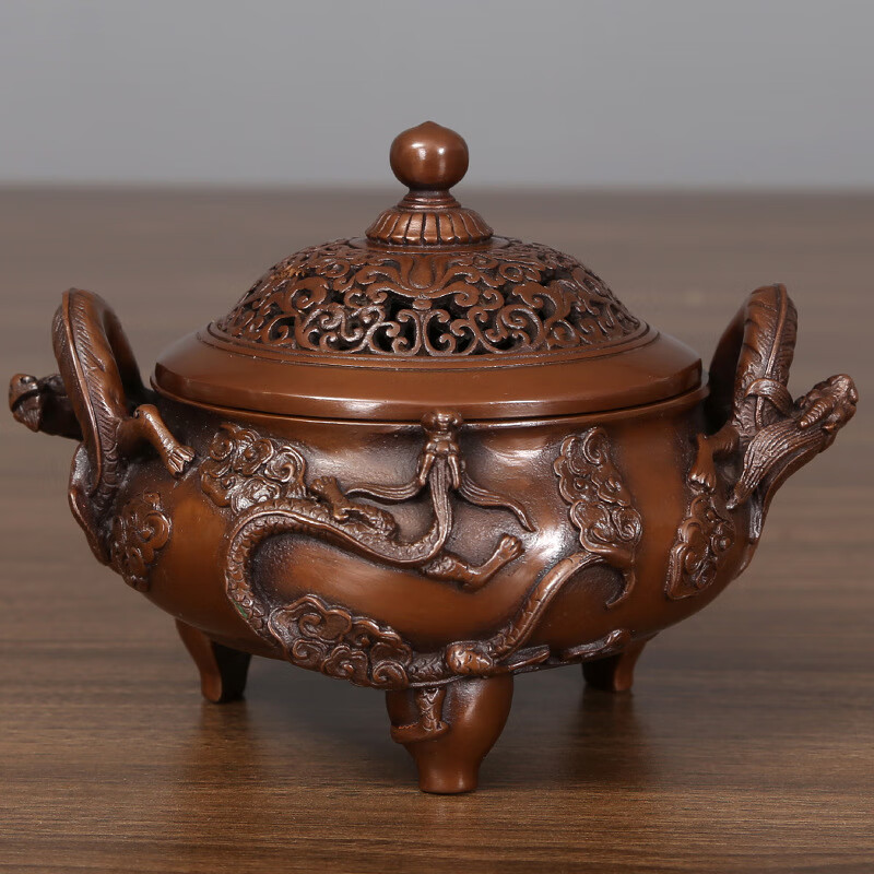 铜香炉紫铜香薰炉摆件工艺品圆形盘香炉线香炉 紫铜