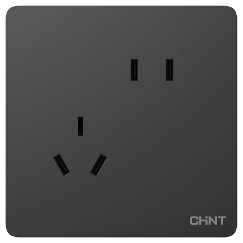 正泰（CHNT）86型暗装开关插座面板墙壁开关五孔插座电源空调厨房网络6C深灰色 斜五孔10只装