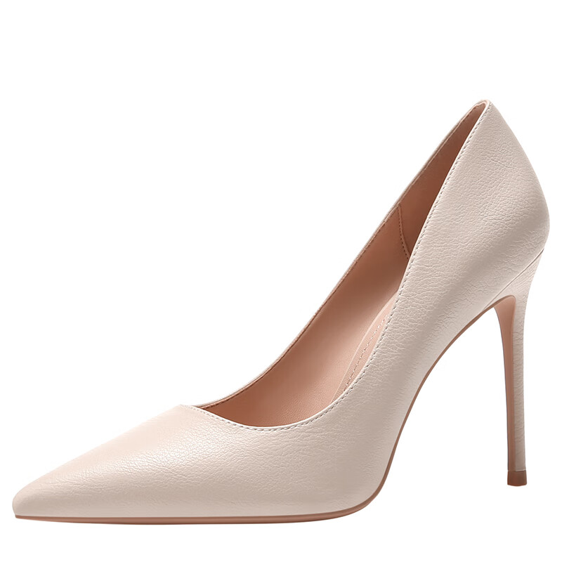 啄木鸟米白高跟鞋女细跟2024年新款晚晚风10公分裸色法式气质单鞋夏