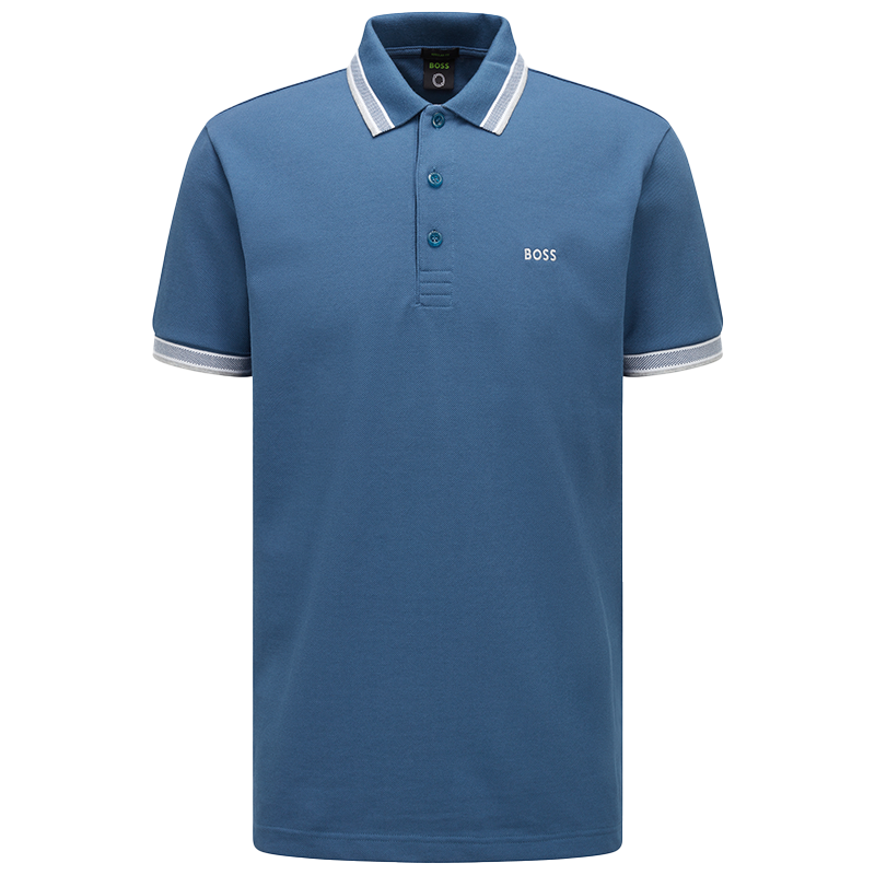 BOSS男士春夏休闲风格弧形徽标短袖Polo衫 413-蓝色 EU:XXL
