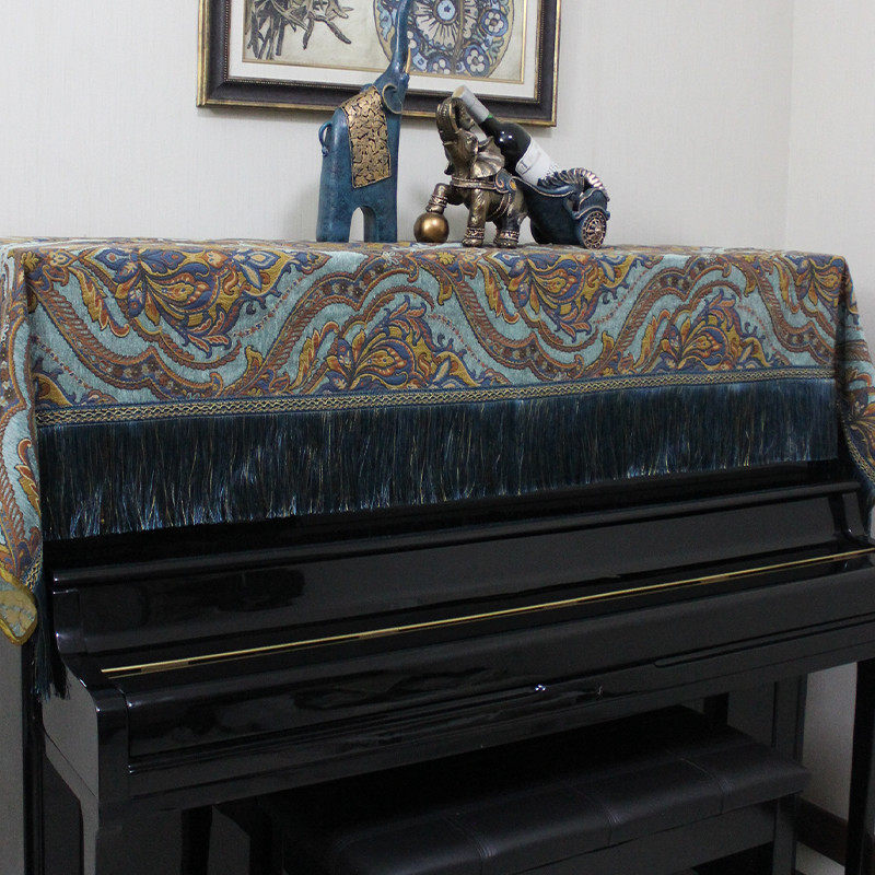 卡琳夫人 美式钢琴半罩防尘罩现代简约北欧钢琴套全罩盖布琴凳套罩欧式 深邃蓝 钢琴半罩70*210