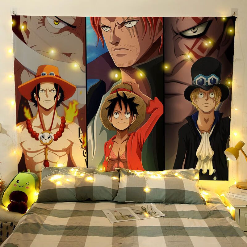 背景布卡通动漫路飞海贼王火影忍者挂布卧室宿舍挂毯壁毯 海贼三人组