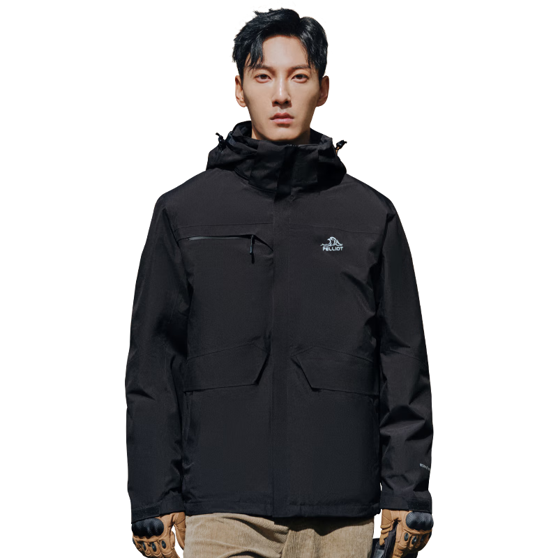 伯希和（Pelliot）戶(hù)外沖鋒衣男女三合一春秋防水硬殼夾克登山服外套11040107黑L