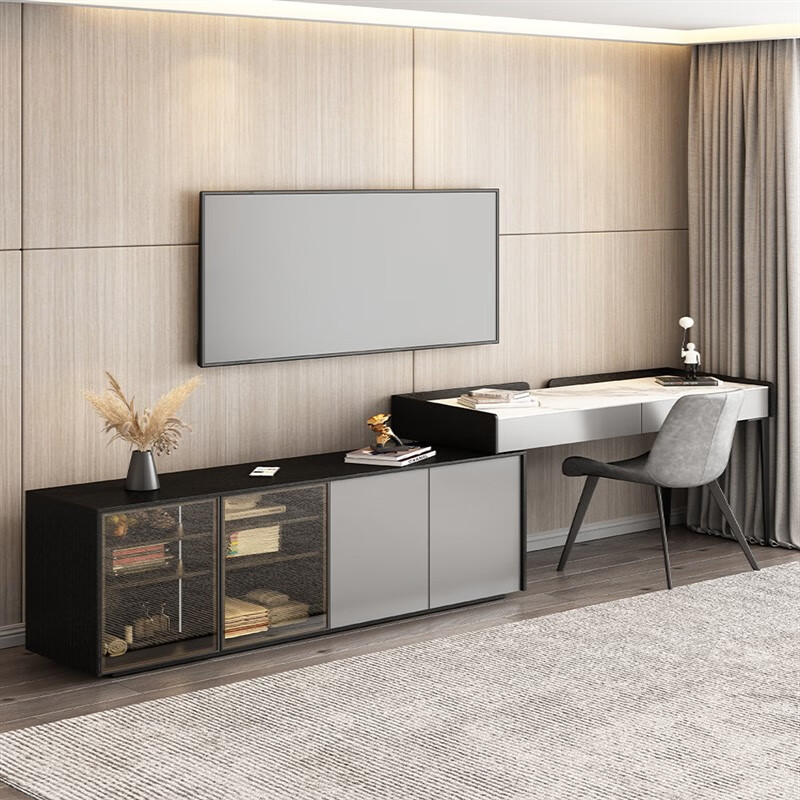 帝芙迪意式轻奢卧室岩板电视柜梳妆台书桌一体组合个性窄高款床尾柜