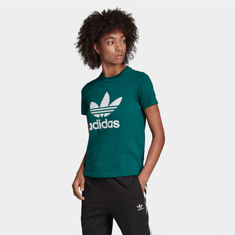 阿迪达斯 （adidas）三叶草女子大LOGO印花宽松透气运动圆领短袖T恤  ED7496 ED7496 XS