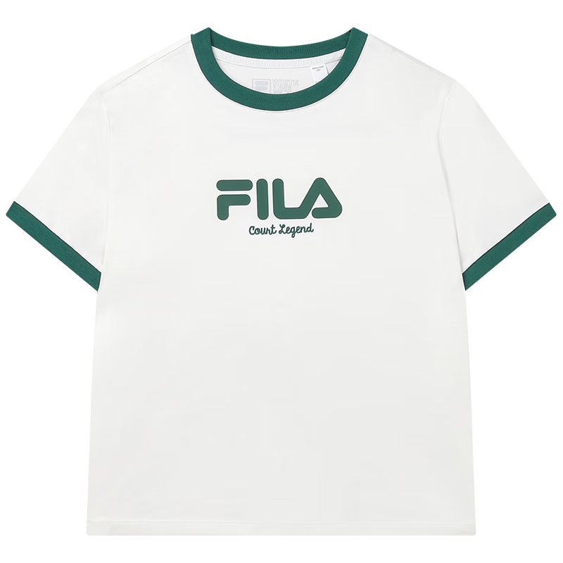 斐乐（FILA）官方女子短袖T恤秋季时尚休闲撞色螺纹纯棉上衣网球小短T 云菇白-WT S 160/80A