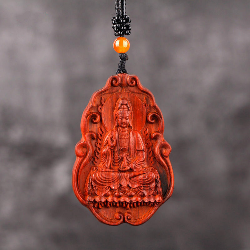 印度小叶紫檀观音木雕吊坠 大日如来项链佛像挂件情侣男 观音