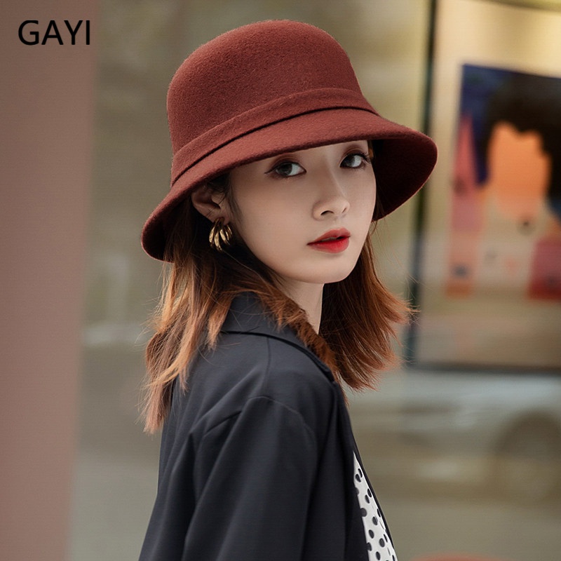 JIASHENGXI羊毛渔夫帽女冬季日系时尚帽子女秋冬百搭圆脸合适韩版潮洋气盆帽 砖红色 可调节