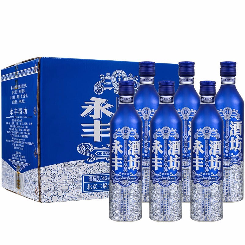 永丰牌北京二锅头永丰酒坊38度白酒 淡雅版 蓝色500ml*6瓶