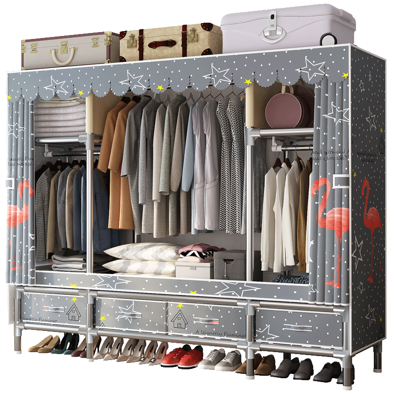 乐爱家 简易衣柜全钢架布衣柜组装衣服收纳衣柜钢管加固布艺大号收纳架挂衣柜学生宿舍租房合金钢接头衣橱