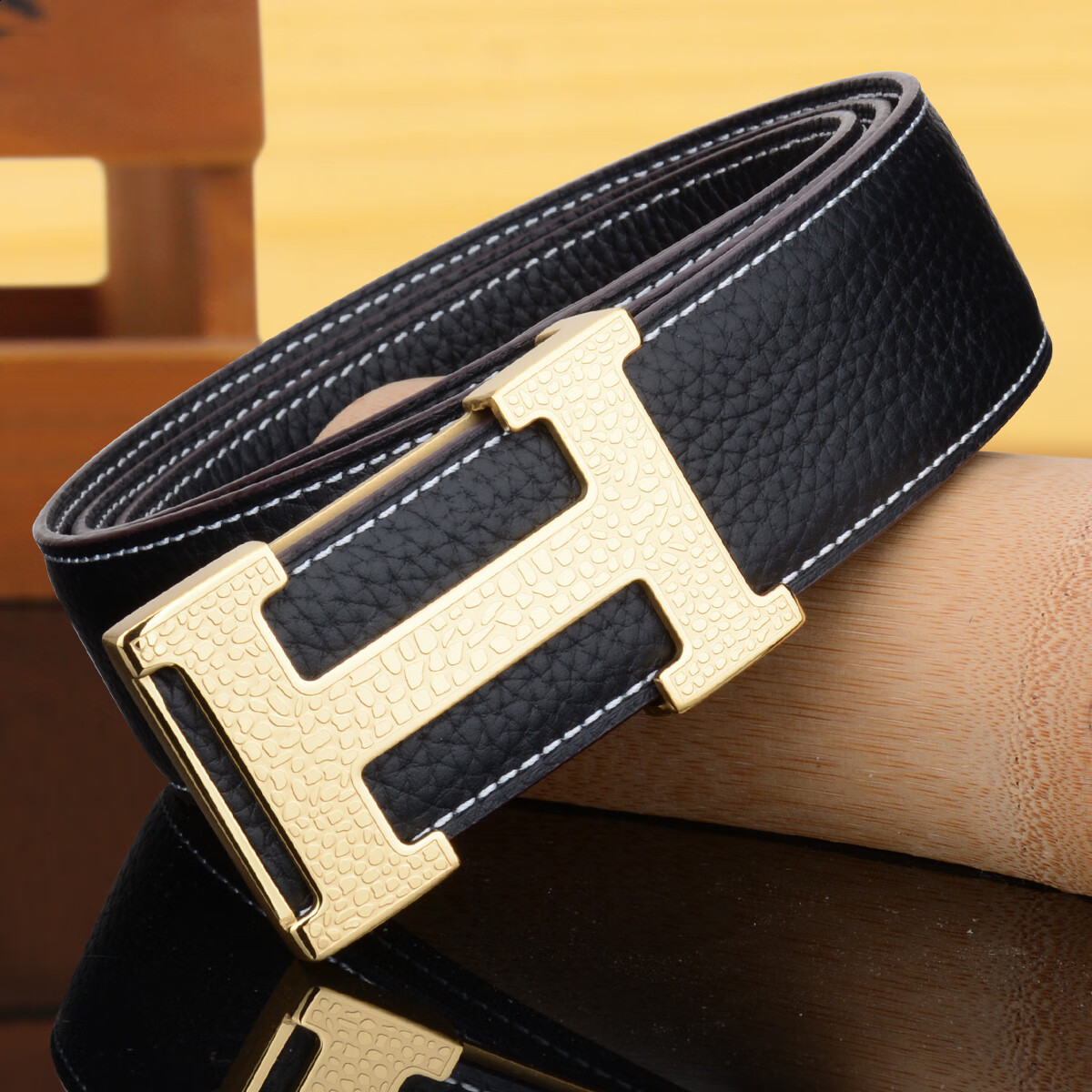 内扣高档皮带h扣男士真皮整张纯牛皮休闲中青年平滑扣内穿裤腰带 原版