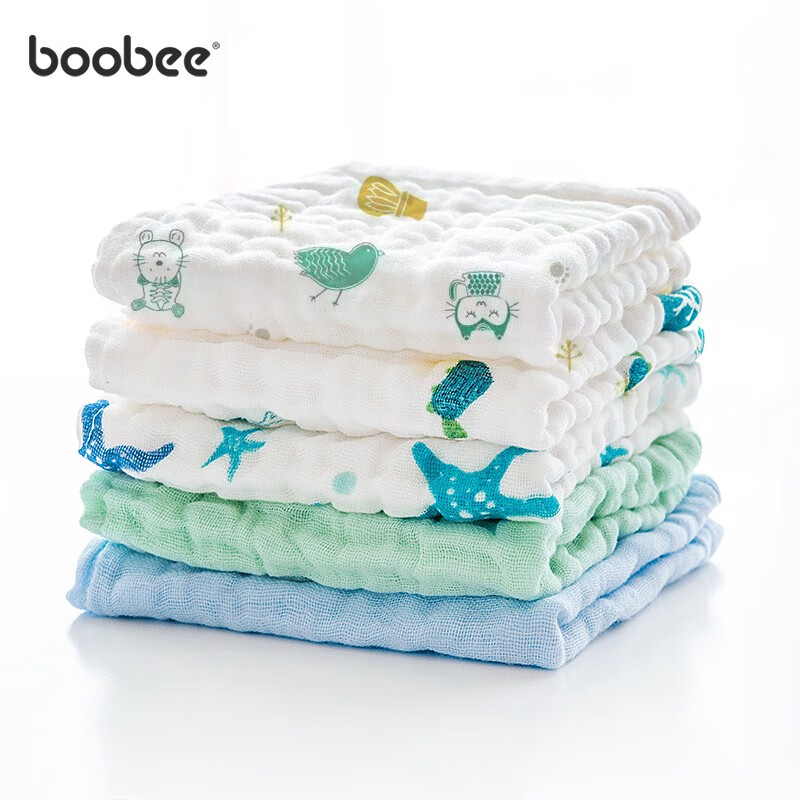 布比（BooBee）婴儿纱布毛巾纯棉超软新生手绢洗脸巾儿童小